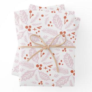Holly Berry Hand Drawn Multi-color Pink Red  Sheets