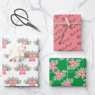 Holly, Evergreen And Red Bow  Sheets