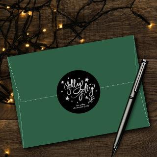 Holly Jolly AF | Shiny Silver Faux Foil Script Classic Round Sticker