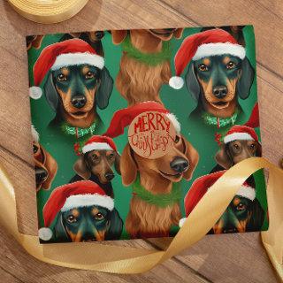 Holly Jolly Dachshunds seamless pattern