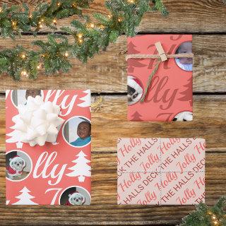 Holly Jolly Photo Collage Coral Pink Christmas  Sheets
