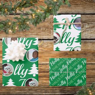 Holly Jolly Photo Collage Green White Christmas  Sheets