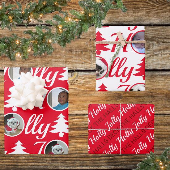 Holly Jolly Photo Collage Red White Christmas  Sheets