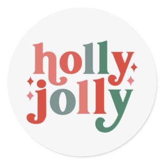 Holly Jolly - Retro Holiday Typography Classic Round Sticker