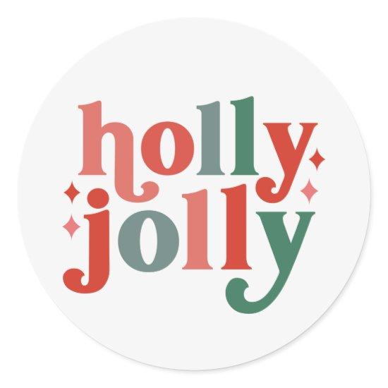 Holly Jolly - Retro Holiday Typography Classic Round Sticker