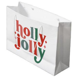 Holly Jolly - Retro Holiday Typography Large Gift Bag