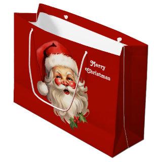 Holly Jolly Santa Claus Retro Christmas Large Gift Bag