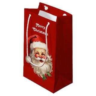 Holly Jolly Santa Claus Retro Christmas Small Gift Bag