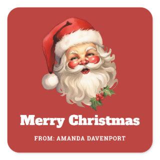 Holly Jolly Santa Claus Retro Style Christmas Square Sticker