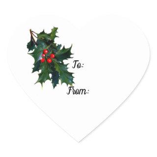 Holly With Berries Heart Sticker