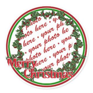 Holly Wreath Circle Photo Frame Classic Round Sticker