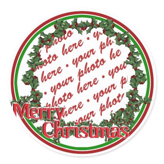 Holly Wreath Circle Photo Frame Classic Round Sticker