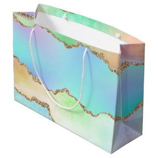 Holo Agate | Faux Iridescent Pastel Ombre Marble Large Gift Bag