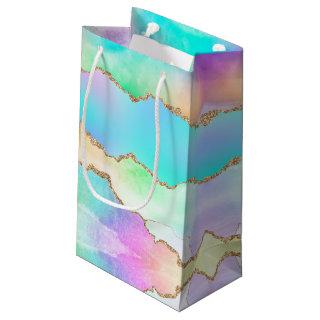 Holo Agate | Faux Iridescent Pastel Ombre Marble Small Gift Bag