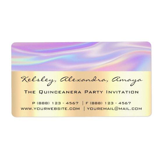 Holograph Unicorn Gold  Bridal Purple Sweet 16th Label
