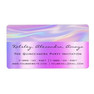 Holograph Unicorn Pink Bridal Purple Sweet 16th Label