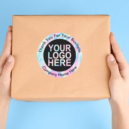 Holographic Abstract Custom Logo With Text Classic Round Sticker