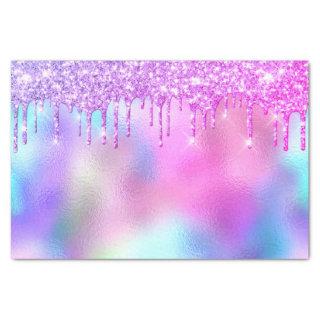 Holographic Pink Glitter Drips Bridal Sweet16th Tissue Paper
