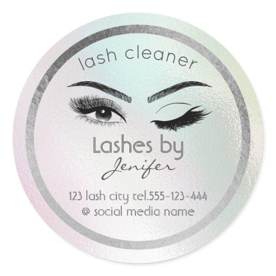 Holographic wink lash extension lash cleaner classic round sticker
