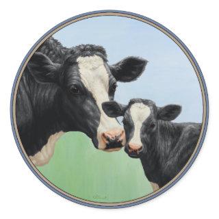 Holstein Cow and Calf Classic Round Sticker