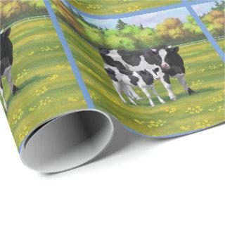 Holstein Cow & Cute Calf in Summer Pasture