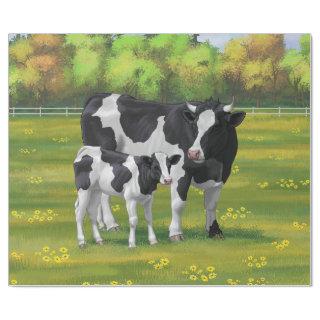 Holstein Cow & Cute Calf in Summer Pasture