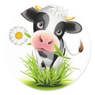 Holstein cow in grass classic round sticker