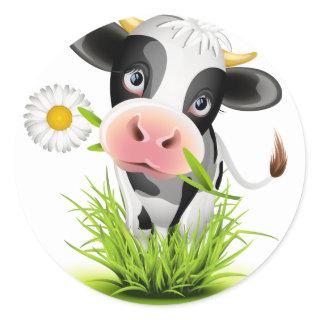 Holstein cow in grass classic round sticker