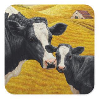 Holstein Cows and Old Wood Barn Square Sticker