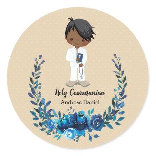 Holy Communion blue wreath Classic Round Sticker