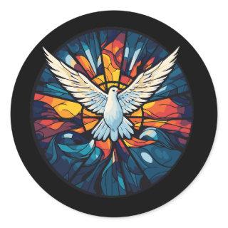 Holy Spirit Dove Stained Glass style Classic Round Sticker