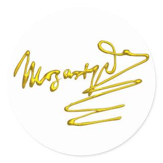 HOMAGE TO MOZART / 3D Gold Signature ,white Classic Round Sticker