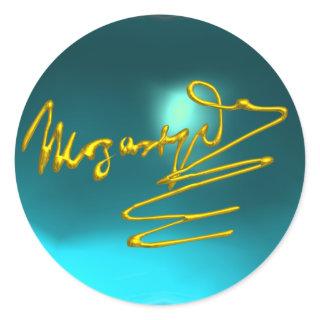 HOMAGE TO MOZART,blue aquamarine, turquase Classic Round Sticker