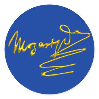 HOMAGE TO MOZART Gold Signature Of Composer Blue Classic Round Sticker