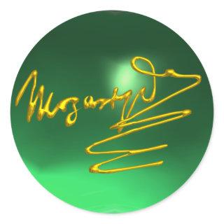 HOMAGE TO MOZART Gold Signature Of Composer Green Classic Round Sticker