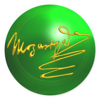 HOMAGE TO MOZART Gold Signature of Composer Green Classic Round Sticker