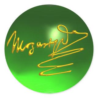 HOMAGE TO MOZART Gold Signature of Composer Green Classic Round Sticker