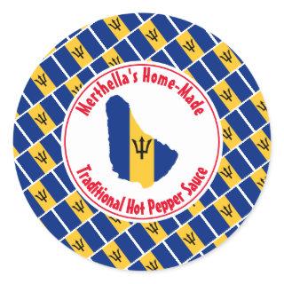 Home Made HOT PEPPER SAUCE Barbados Flag Classic Round Sticker