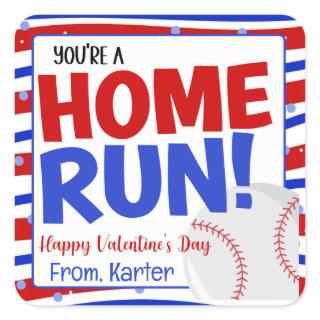 Home Run Baseball Valentine's Day Square Sticker
