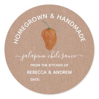 Homegrown & Handmade  Jalapeno Chili Sauce Jar Classic Round Sticker