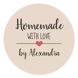 Homemade beige script  classic round sticker