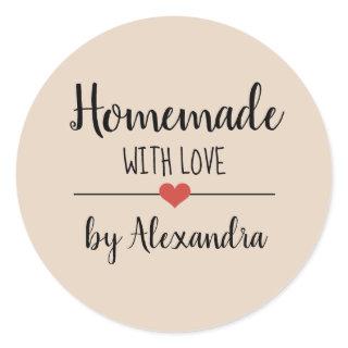 Homemade beige script  classic round sticker