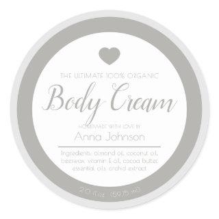 Homemade body cream ingredients gray white label