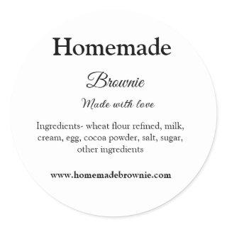 Homemade brwonie made with love add text website classic round sticker