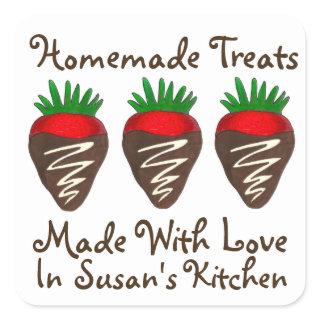 Homemade Candy Made With Love Chocolate Strawberry Square Sticker