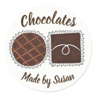 Homemade Chocolate Personalized Chocolatier Bonbon Classic Round Sticker