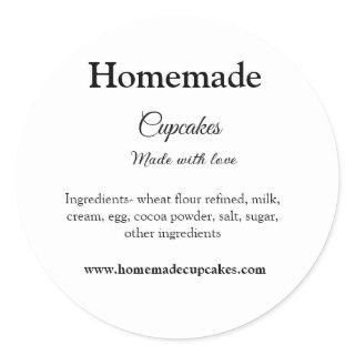 Homemade cupcakes made with love add text website classic round sticker