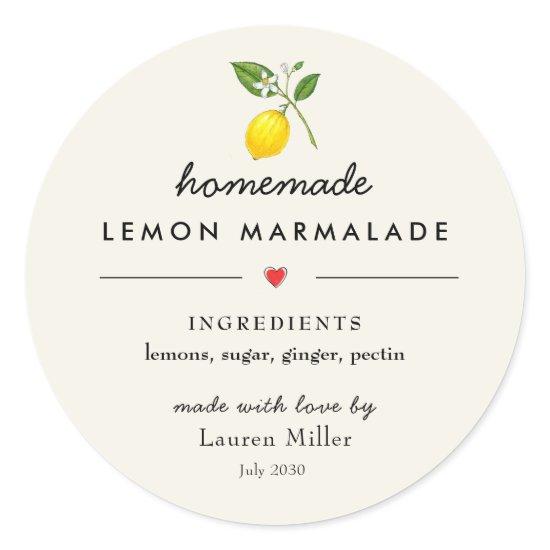Homemade Lemon marmalade Modern Jar Classic Round Sticker