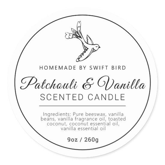 Homemade patchouli vanilla bird candle ingredients classic round sticker