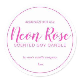 Homemade Soy Candle Chic Calligraphy Neon Pink Classic Round Sticker